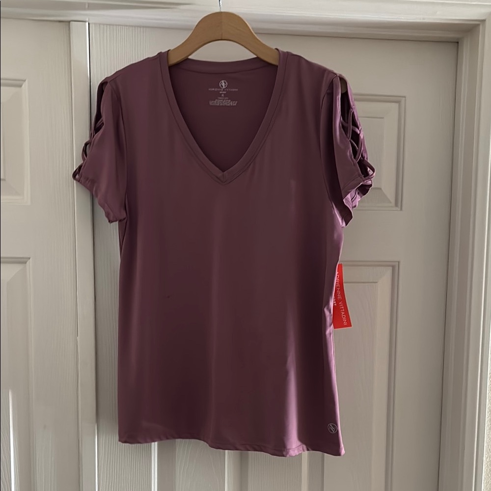 Adrienne Vittadini Fitted Flutter Sleeve Top in Purple